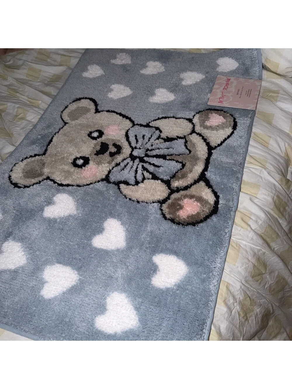Betsey Johnson Baby Blue Teddy Bear Soft Bathroom Bath Mat Rug Rubber Back
